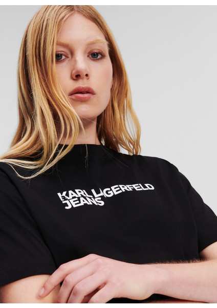 Yuvarlak Yaka Baskılı Siyah Kadın T-Shirt 241J1714 fiyatları