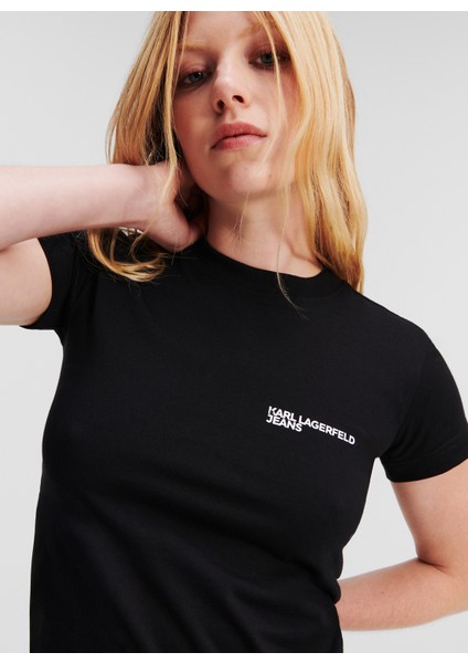 Yuvarlak Yaka Düz Siyah Kadın T-Shirt 241J1700 modelleri