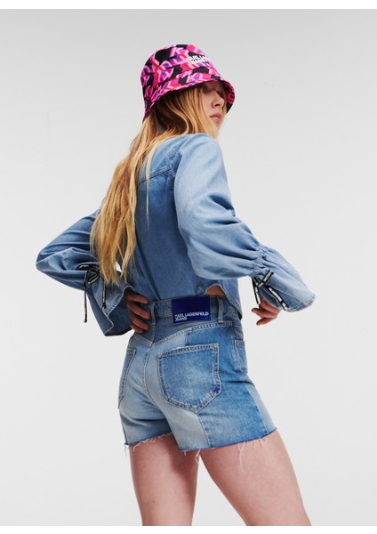 Yüksek Bel Normal Mavi Kadın Denim Şort 241J1119
