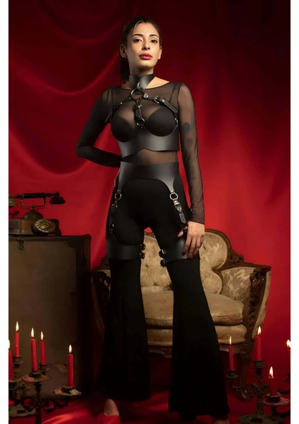 Mulvxjrt JRT02 Deri Göğüs ve Bacak Harness Takım, Club Giyim - 1261 (Mulvix)