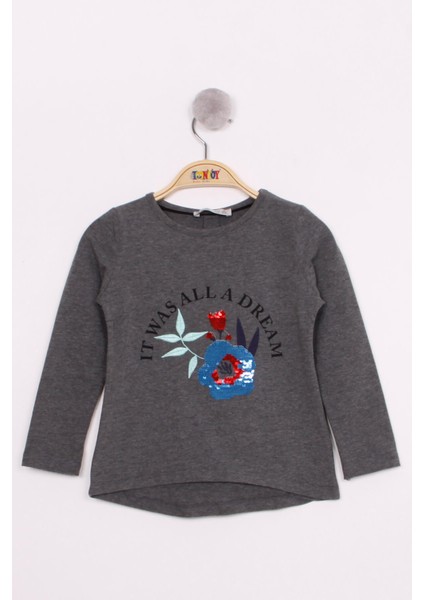 Toontoy Kız Çocuk Pullu Güllü Nakışlı T-Shirt