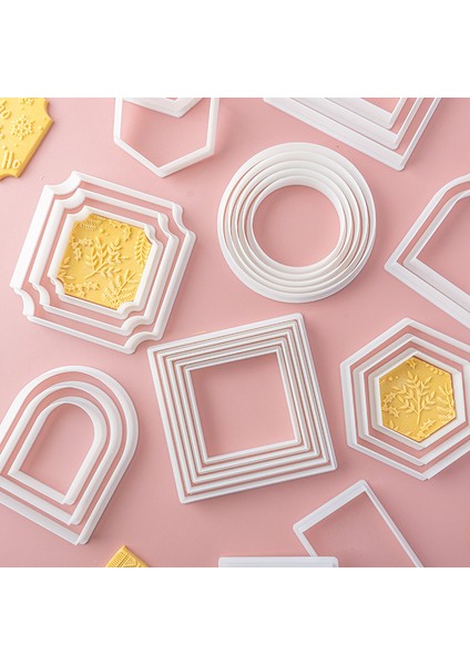 PC0454-9CM Stili Geometrik Şekil Kurabiye Kesici Bisküvi Fondan Kalıp Yuvarlak Kare Altıgen Kemer Çerez Stencil Düğün Parti Kek Dekorasyon Aracı (Yurt Dışından) modelleri
