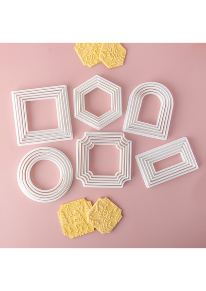 PC0477-7CM Tarzı Geometrik Şekil Kurabiye Kesici Bisküvi Fondan Kalıp Yuvarlak Kare Altıgen Kemer Çerez Stencil Düğün Parti Kek Dekorasyon Aracı (Yurt Dışından)