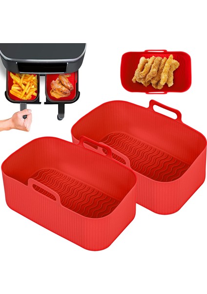 2 Adet-Kırmızı Tarzı 2 Adet Hava Fritöz Silikon Tepsi Dikdörtgen Fırın Fırın Tepsisi Sepeti Yeniden Kullanılabilir Astar Ekleme Tabağı Ninja Foodi DZ201 Tava Aksesuarları (Yurt Dışından)