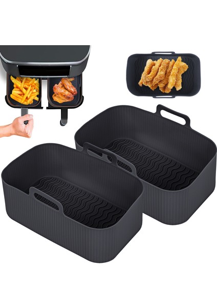 2 Adet-Kırmızı Tarzı 2 Adet Hava Fritöz Silikon Tepsi Dikdörtgen Fırın Fırın Tepsisi Sepeti Yeniden Kullanılabilir Astar Ekleme Tabağı Ninja Foodi DZ201 Tava Aksesuarları (Yurt Dışından)