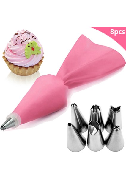 Mavi Stil 8pcsbag Silikon Buzlanma G Krem Pasta Torbası + 6 Paslanmaz Çelik Kek Memesi Dıy Kek Dekorasyon Ipuçları Fondan Araçları Yeniden Kullanılabilir (Yurt Dışından) fırsatları