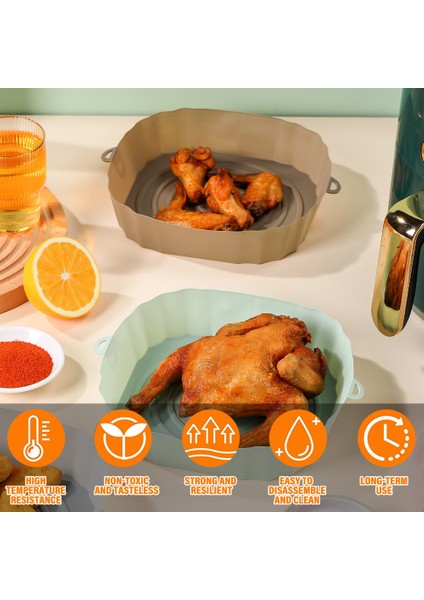 Gri Tarzı Hava Fritöz Tava Silikon Sepet Airfryer Fırın Pişirme Silikon Tepsi Yeniden Kullanılabilir Airfryer Pot Tava Astar Kalıp Pizza Kızarmış Tavuk (Yurt Dışından)