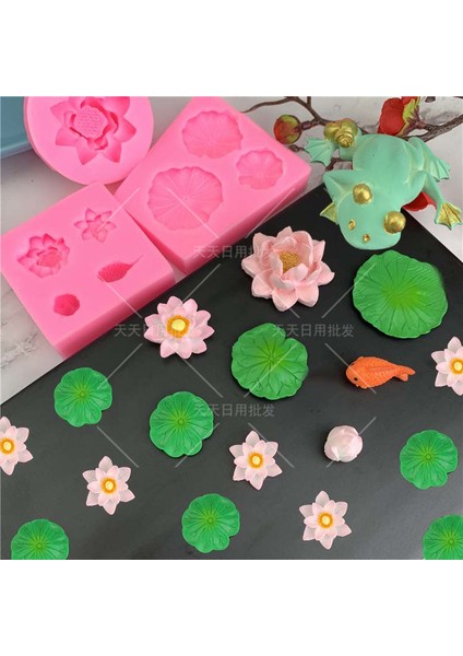 Kumral Stili Çin Tarzı 3D Stereo Küçük Sazan Lotus Yaprağı Silikon Kalıp Kurbağa Boyutu Lotus Çikolatalı Fondan Kalıp (Yurt Dışından) fiyatları