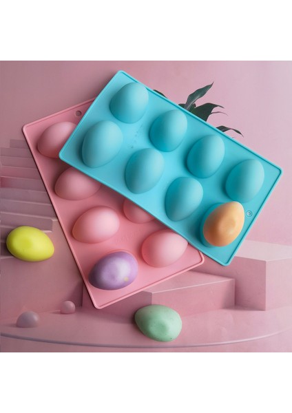011PEMBE Tarzı 8 Yumurta Şekilli Paskalya Yumurtaları Silikon Pişirme Kalıp Pasta Çikolata Kalıp Puding Buz Kalıbı Kalıp Paskalya Diy Sabun Kalıp El Sanatları Hediyeler (Yurt Dışından)