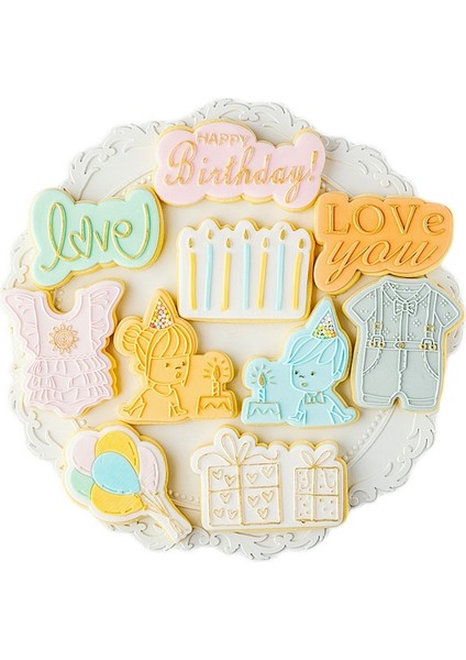 PC0097 Tarzı Kek Dekorasyon Aracı Kek Kurabiye Kalıbı Damga Bebek Duş Mutlu Doğum Günü Embosser Kesici Akrilik Fondan Şeker Zanaat Pasta Kalıp (Yurt Dışından) fiyatları
