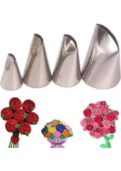 NO.123 Stili 4 Adet Gül Yaprağı Metal Krem Ipuçları Kek Dekorasyon Araçları Çelik Buzlanma G Nozullar Kek Krem Dekorasyon Aracı #61 #120 #123 #874 (Yurt Dışından) fiyatları