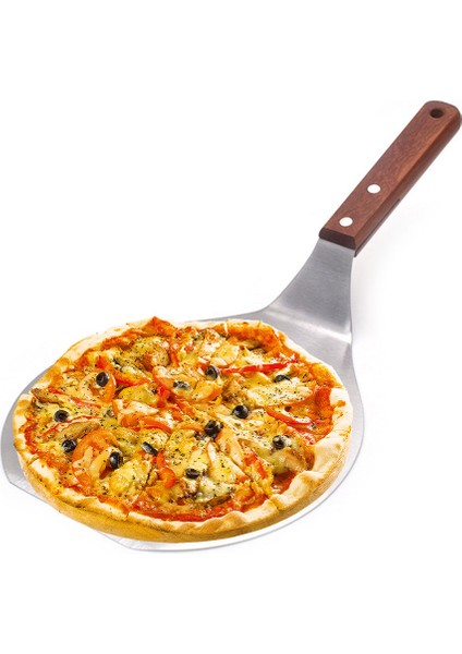 Ahşap Tarzı Paslanmaz Çelik Pizza Kabuğu Metal Yuvarlak Pizza Kürek Pizza Spatula Ahşap Saplı Kek Kaldırıcı Transfer Tepsisi Pizza Küreği (Yurt Dışından)