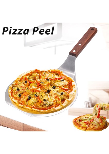 Ahşap Tarzı Paslanmaz Çelik Pizza Kabuğu Metal Yuvarlak Pizza Kürek Pizza Spatula Ahşap Saplı Kek Kaldırıcı Transfer Tepsisi Pizza Küreği (Yurt Dışından)