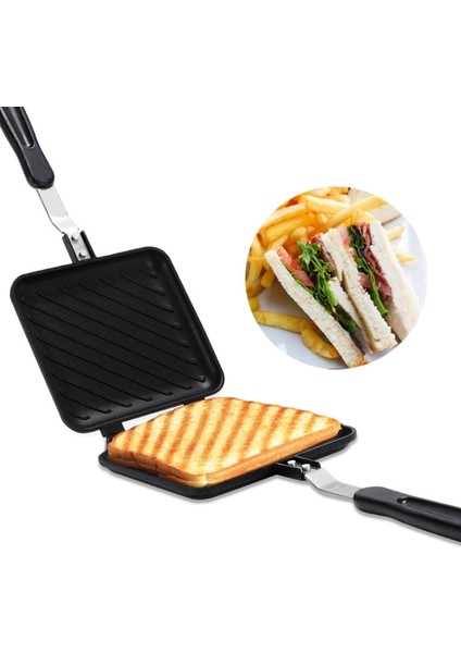 Siyah Stil Gle Taraflı Sandviç Tava, Izgara Kızartma Tavası, Haşlanma Önleyici Kulplar Yapışmaz Tost Tavası, Mutfak Malzemeleri (Yurt Dışından) fırsatları