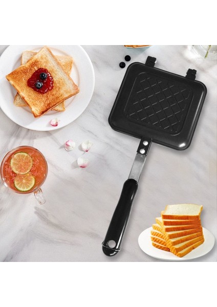Siyah Stil Gle Taraflı Sandviç Tava, Izgara Kızartma Tavası, Haşlanma Önleyici Kulplar Yapışmaz Tost Tavası, Mutfak Malzemeleri (Yurt Dışından) indirimleri