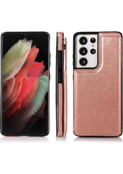 Kart ile Samsung Galaxy S21 Ultra Çift Manyetik Toka Için Cüzdan Kılıf (Yurt Dışından) indirimleri