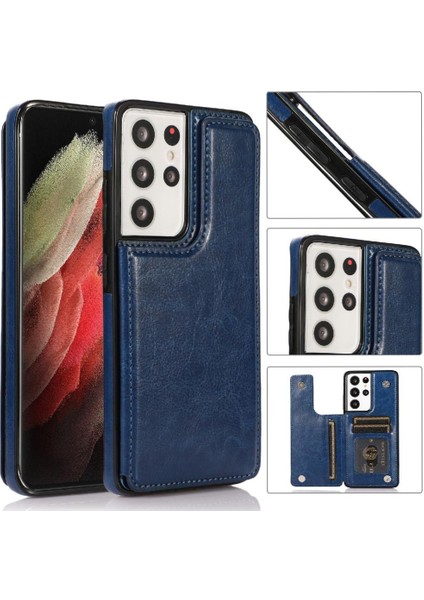 Kart ile Samsung Galaxy S21 Ultra Çift Manyetik Toka Için Cüzdan Kılıf (Yurt Dışından)