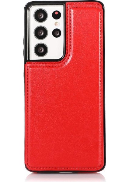 Kart ile Samsung Galaxy S21 Ultra Çift Manyetik Toka Için Cüzdan Kılıf (Yurt Dışından) modelleri