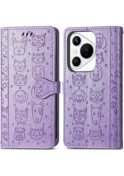 Huawei Pura 70 Pro Için Flip Case Kısa Kayış Karikatür Hayvanlar Darbeye (Yurt Dışından)