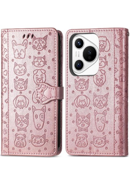 Huawei Pura 70 Pro Için Flip Case Kısa Kayış Karikatür Hayvanlar Darbeye (Yurt Dışından)