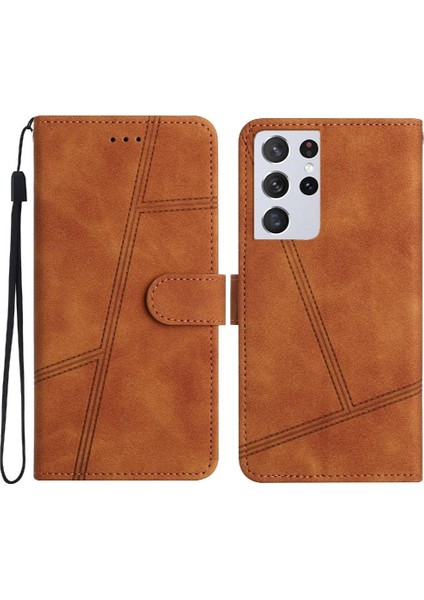 Samsung Galaxy S21 Ultra Cüzdan Pu Deri Kart Yuvaları Tutucu Için Flip Case (Yurt Dışından)