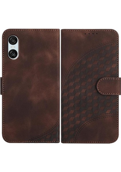 Sony Xperia 10 Vı Darbeye Deri Kılıf Için Flip Case Geometrik Desen (Yurt Dışından)