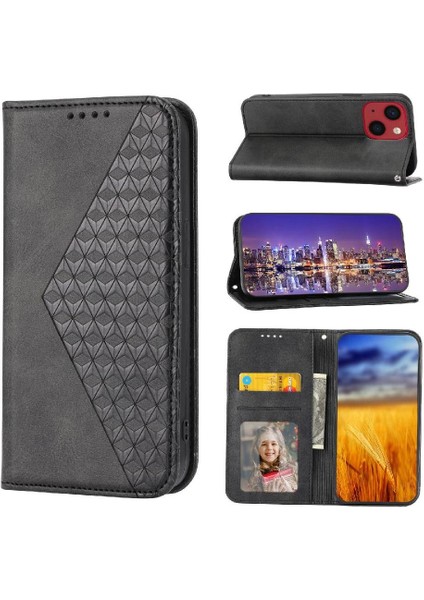 IPhone 13 Için Flip Case Pro Max Eşkenar Dörtgen Şekli Günlük Kullanım Cüzdan El Kayışı (Yurt Dışından)
