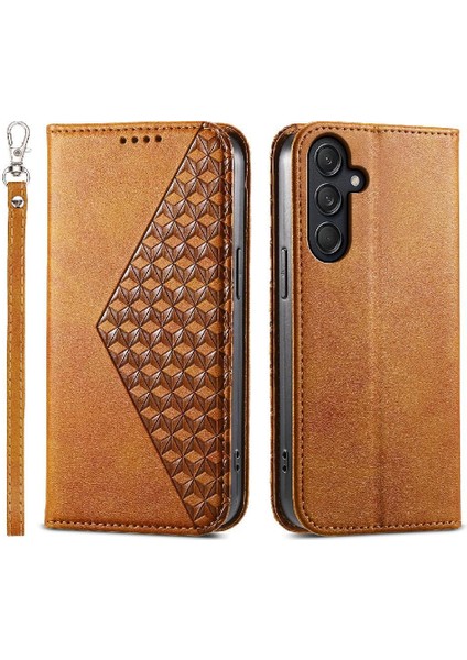 Colorful Shop Samsung Galaxy M55 Günlük Kullanım Için Flip Case Standı Cüzdan El Kayışı Eşkenar Dörtgen (Yurt Dışından)