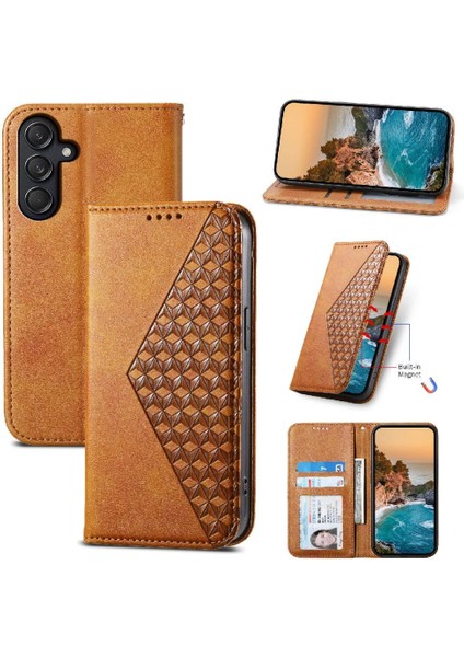 Colorful Shop Samsung Galaxy M55 Günlük Kullanım Için Flip Case Standı Cüzdan El Kayışı Eşkenar Dörtgen (Yurt Dışından)