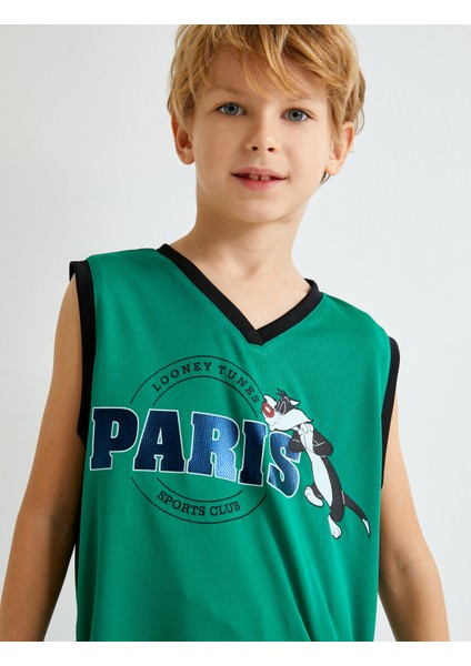 Lisanslı Atlet Sylvester Baskılı V Yaka Kolsuz