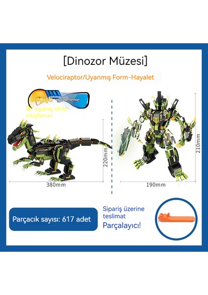 Velociraptor Küçük Parçacık Yapı Taşı Dönüştürme Robotu Dinozor Müzesi Modeli Yapı Taşı Montaj Oyuncak (Yurt Dışından)