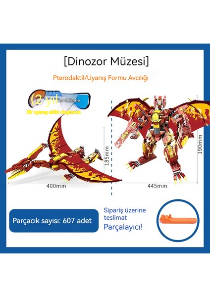 Pterosaur Küçük Parçacık Yapı Taşı Dönüştürme Robotu Dinozor Müzesi Modeli Yapı Taşı Montaj Oyuncak (Yurt Dışından)