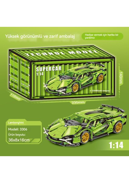 Lambo Green Bull Gini Montajlı Yapı Taşı Araba Spor Araba Yarışı Oyuncak Erkekler Için Hediye (Yurt Dışından)