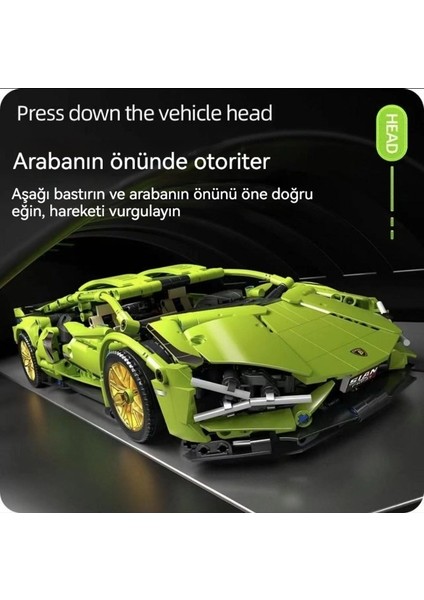 Lambo Green Bull Gini Montajlı Yapı Taşı Araba Spor Araba Yarışı Oyuncak Erkekler Için Hediye (Yurt Dışından)