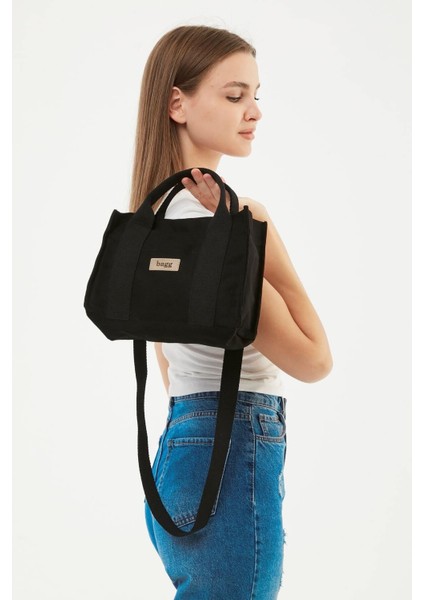 Siyah Kanvas Tote Çanta | 25X20X10