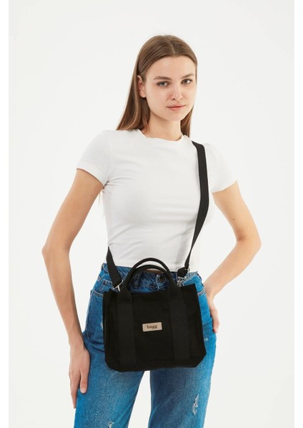 Siyah Kanvas Tote Çanta | 25X20X10 fırsatları