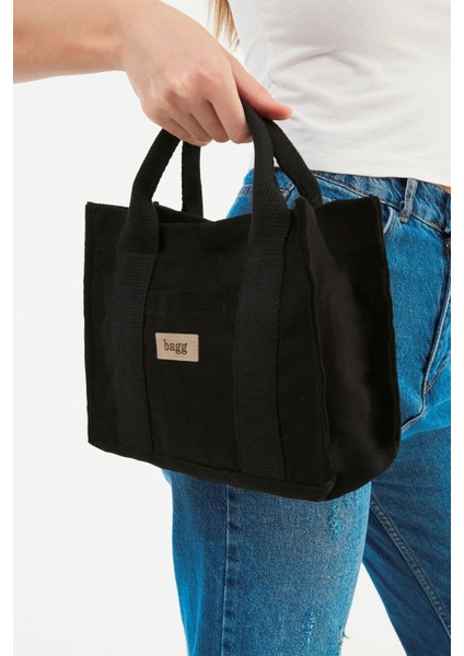 Siyah Kanvas Tote Çanta | 25X20X10 indirimleri