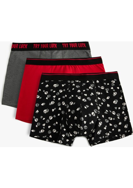 3'lü Boxer Seti Kuru Kafa Baskılı Çok Renkli Pamuklu