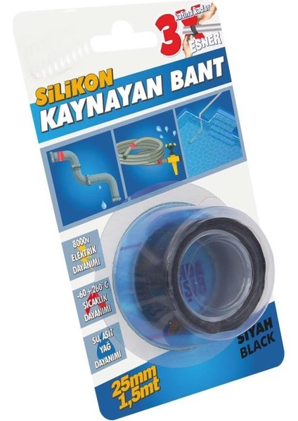 Silikon Kaynayan Çok Amaçlı Bant Boru Patlak Bandı 3katına Kadar Esner Su Altında Uygulanabilir 25X1,5MT-SIYAH fiyatları