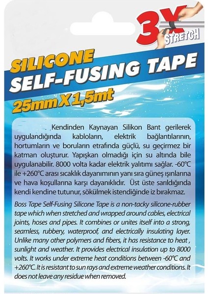 Silikon Kaynayan Çok Amaçlı Bant Boru Patlak Bandı 3katına Kadar Esner Su Altında Uygulanabilir 25X1,5MT-SIYAH modelleri