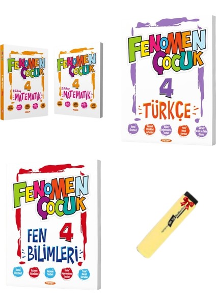 Fenomen Çocuk 4. Sınıf Matematik - Türkçe - Fen Bilimleri 4'lü Set + Fosforlu Kalem