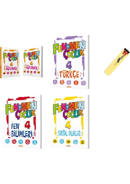 Fenomen Çocuk 4. Sınıf Matematik - Türkçe - Fen Bilimleri - Sosyal Bilgiler 5'li Set + Fosforlu Kalem