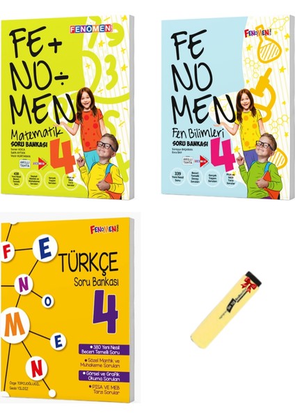 Fenomen Yayınları 4. Sınıf Matematik Soru Bankası - Fen Bilimleri Soru Bankası - Türkçe Soru Bankası 3'lü Set + Fosforlu Kalem