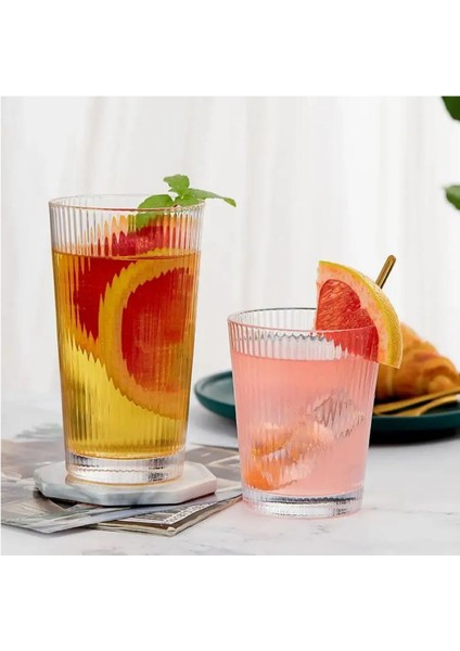 Yeni Tasarım Cam Çizgili Meşrubat, Latte, Su, Nescafe Bardağı 300 ml - 4 Adet - 2440
