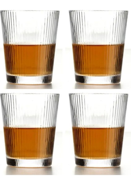 Yeni Tasarım Cam Çizgili Meşrubat, Latte, Su, Nescafe Bardağı 300 ml - 4 Adet - 2440