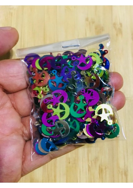 Yıldızlı Hilal Küpe Renkli Pleksi Kalın Pul. 20GR fırsatları