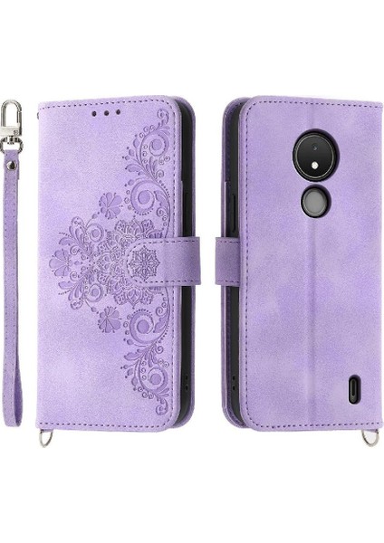 Nokia C21 Kabartmalı Darbeye Bileklik Çoklu Kredi Kartı Için Flip Case (Yurt Dışından)