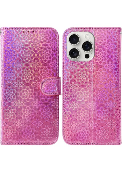 IPhone 16 Pro Için Flip Case Standı Tutucu Kart Yuvası Glitter Renkli Kılıf (Yurt Dışından)