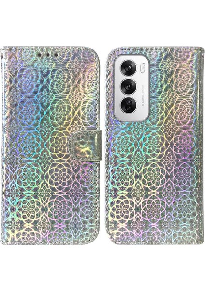 Oppo Oppo 12 5g Premium Pu Deri Glitter Renkli Standı Için Flip Case (Yurt Dışından)