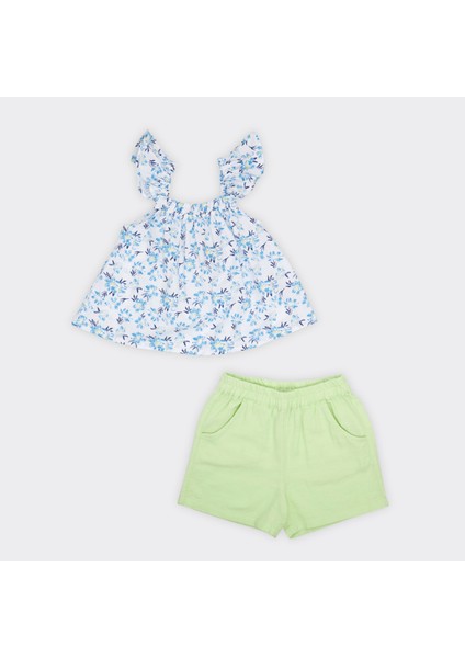 Kız Bebek Çiçek Desenli Şortlu Takım